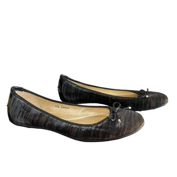 Jimmy Choo Women’s Round Toe Zebra Metallic Plisse Stripe Black Ballet Flats - Picture 9 of 11